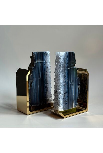 Anna New York - Fim Bookends, Agate Druze & Brass - Set of 2