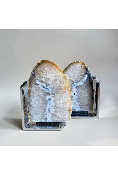 Anna New York - Fim Bookends, Agate Druze & Chrome - Set of 2
