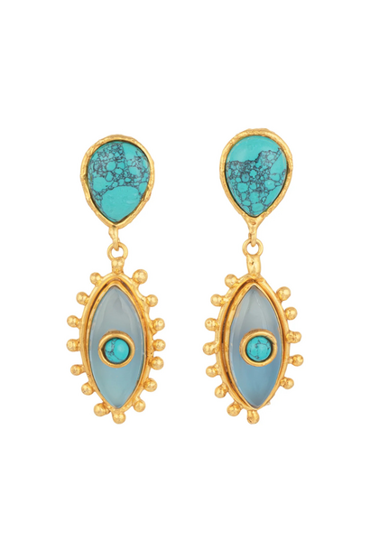 Sylvia Toledano - Third Eye Clip On Earrings - Turquoise & Chalcedony - Paris