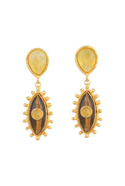 Sylvia Toledano - Third Eye Clip On Earrings - Tigers Eye & Yellow Onyx - Paris