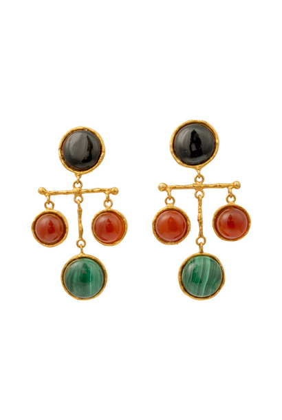 Sylvia Toledano - Libra Clip On Earrings - Black Onyx  Carnelian Malachite - Paris