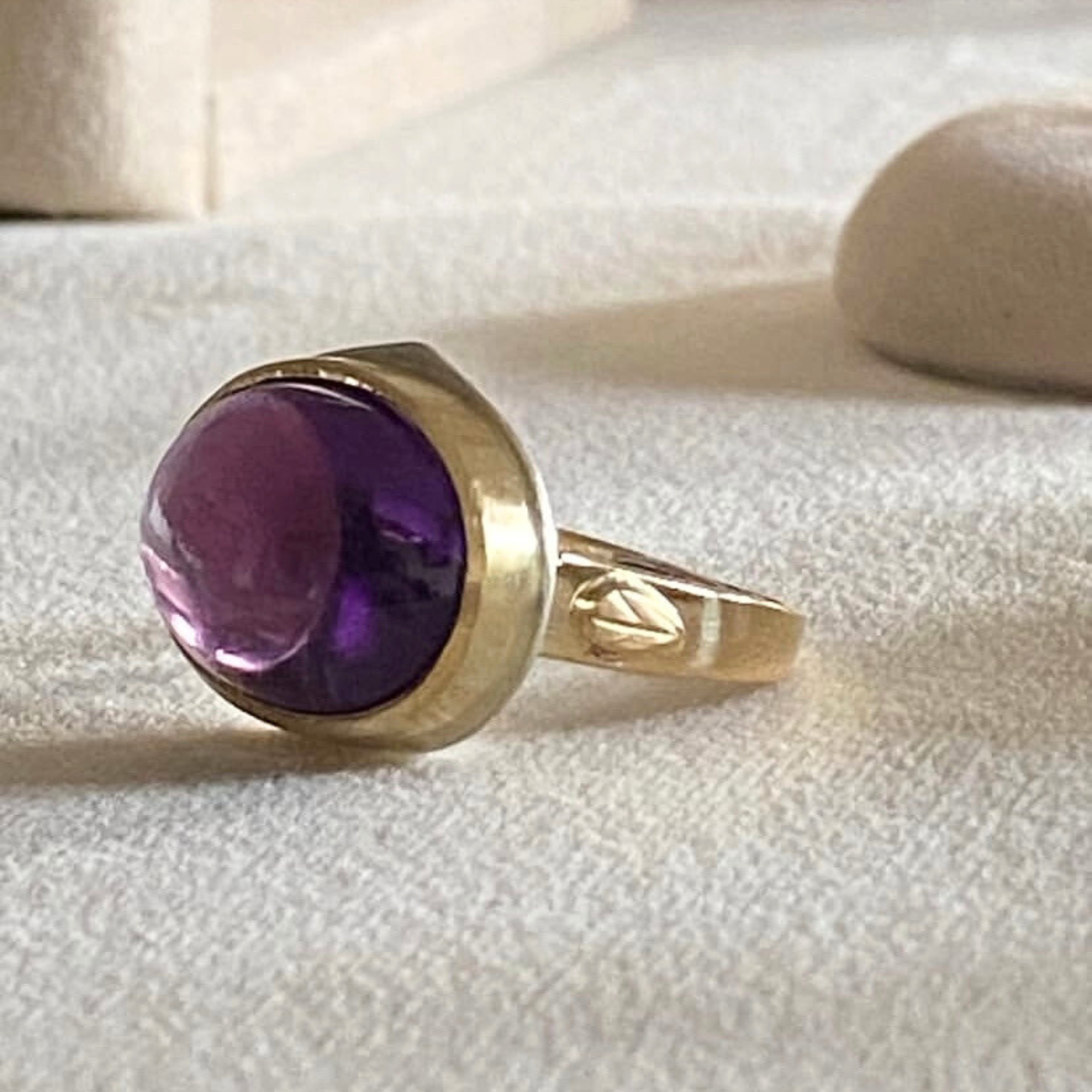 JOYASABI - Large Cabochon Amethyst Ring (14ct amethyst) Set in 18ct Yellow Gold and Silver Handmade Setting n- Handmade in Tasmania-1