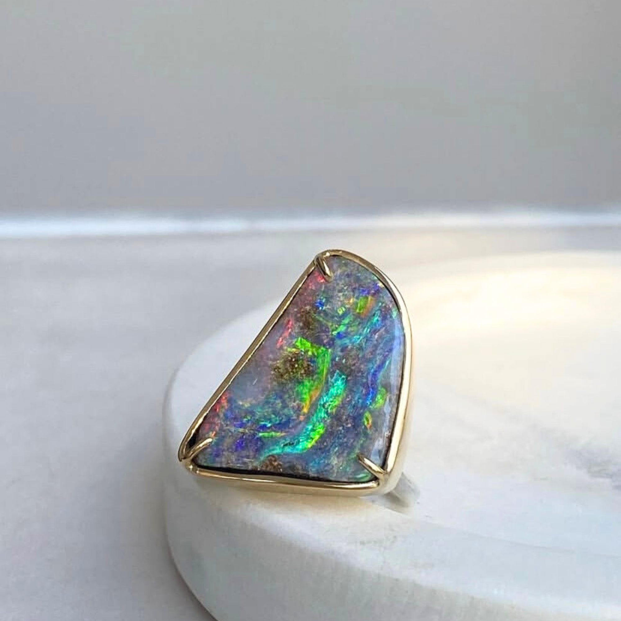 JOYASABI - Large Boulder Opal Ring (15.4ct Boulder Opal) Set in Handmade 18ct Yellow Gold & Silver Setting - Handcrafted in Tasmania-1