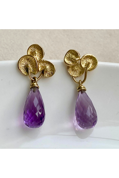 JOYASABI - Song of the Naiad Amethyst Briolette Earrings - 18ct Gold Handmade in Tasmania