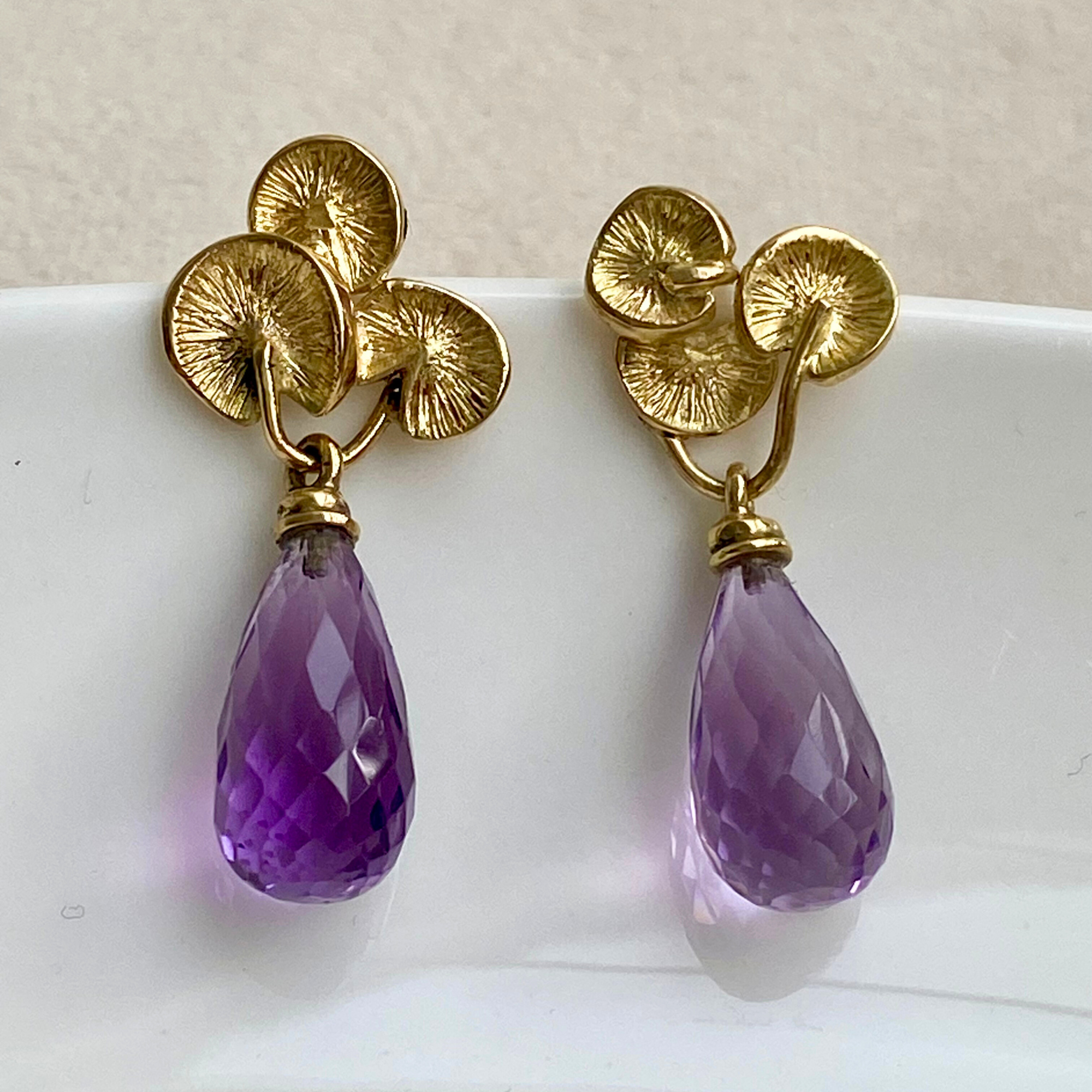 JOYASABI - Song of the Naiad Amethyst Briolette Earrings - 18ct Gold Handmade in Tasmania-1