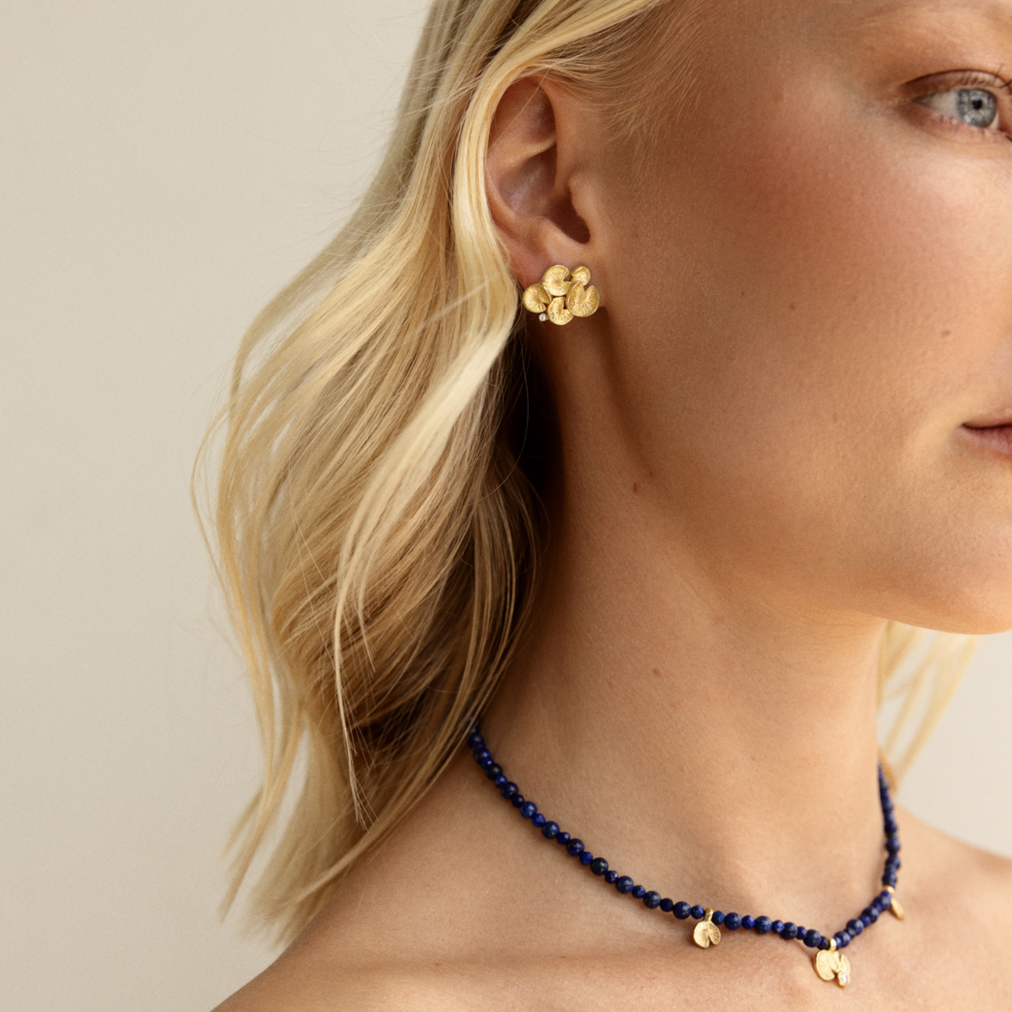 JOYASABI - Song of the Naiad Lapis Lazuli Necklace with 18ct Gold Waterlily Motifs & Small Diamond 18ct Rose & Yellow Gold - Handmade in Tasmania-1