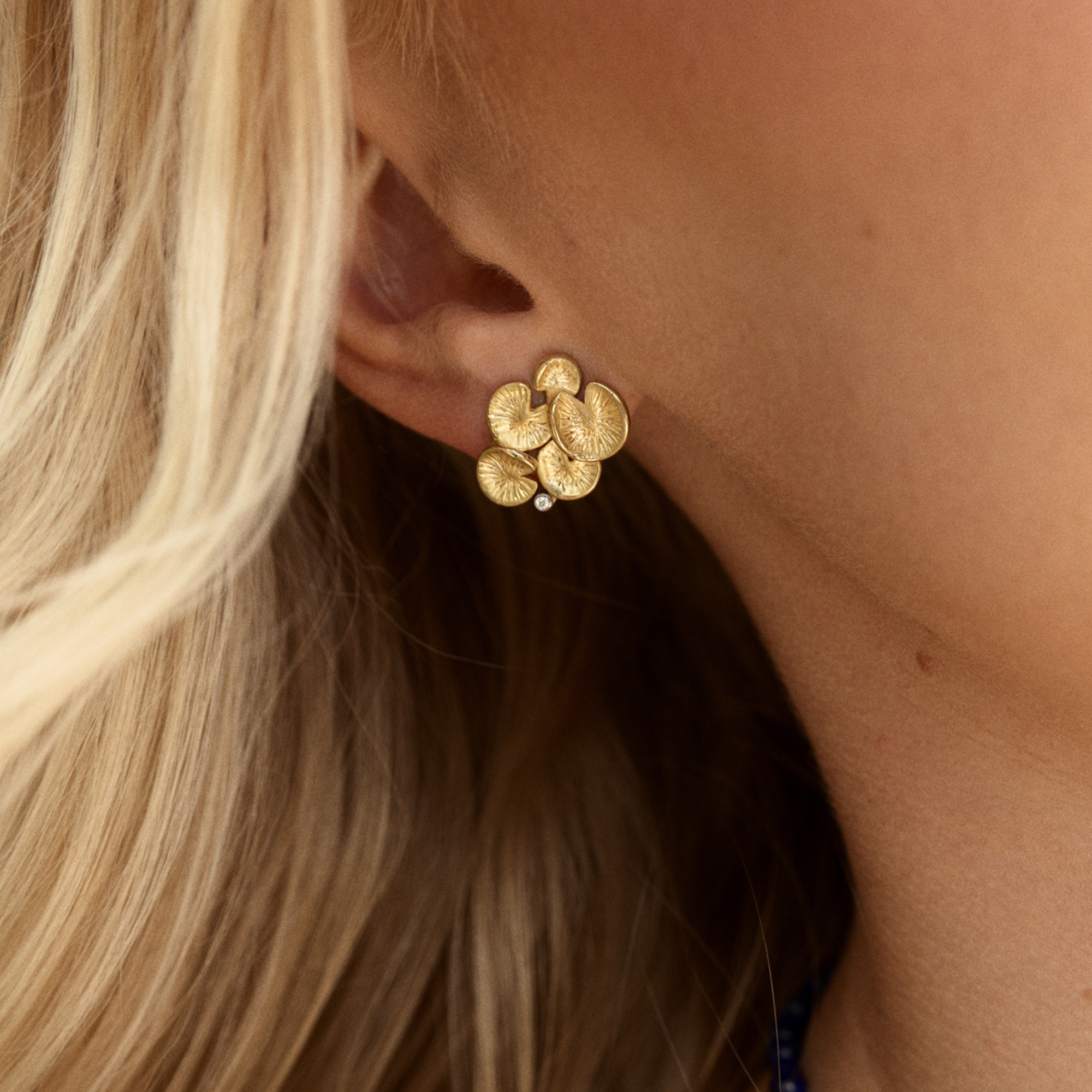 JOYASABI - Song of the Naiad Earrings -18ct Gold  with Diamonds Set in Platinum - Handmade in Tasmania-1