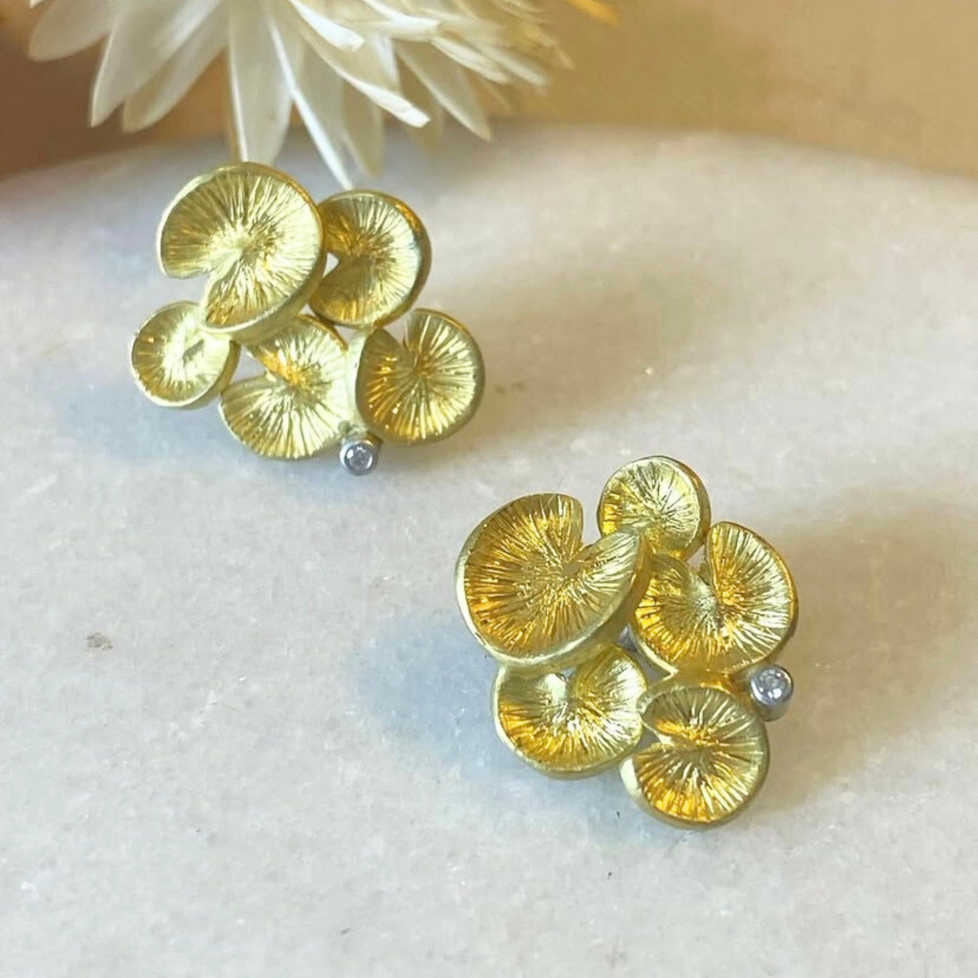 JOYASABI - Song of the Naiad Earrings -18ct Gold  with Diamonds Set in Platinum - Handmade in Tasmania-4