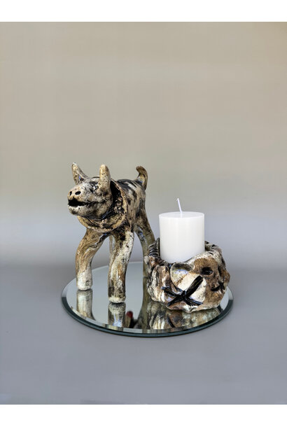 Paul O’Connor - Festive Feral 1, 2025 - Recycled clay with candle and mirror base - 14.5x20x20cm