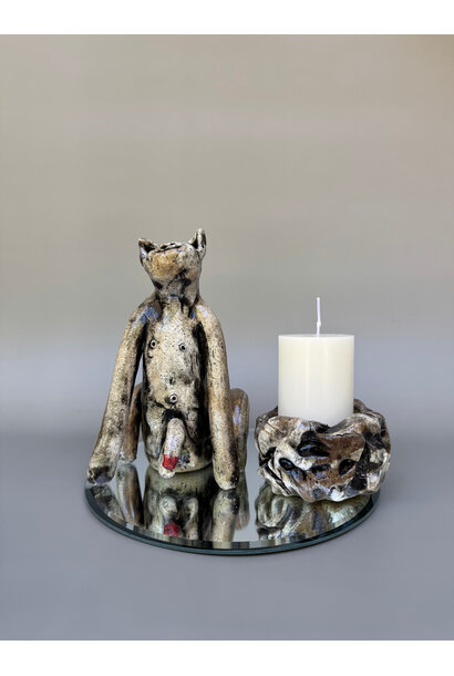Paul O’Connor - Festive Feral 2, 2025 - Recycled clay with candle and mirror base - 17x20x20cm