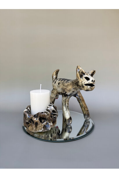 Paul O’Connor - Festive Feral 3, 2025 - Recycled clay with candle and mirror base - 15x20x20cm