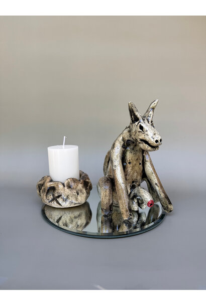 Paul O’Connor - Festive Feral 4, 2025 - Recycled clay with candle and mirror base - 17x20x20cm