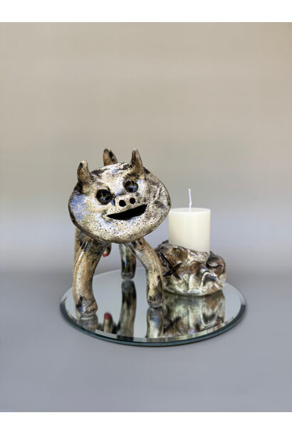 Paul O’Connor - Festive Feral 5, 2025 - Recycled clay with candle and mirror base - 16x20x20cm