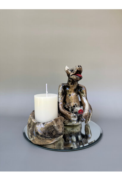 Paul O’Connor - Festive Feral 6, 2025 - Recycled clay with candle and mirror base - 16.5x20x20cm