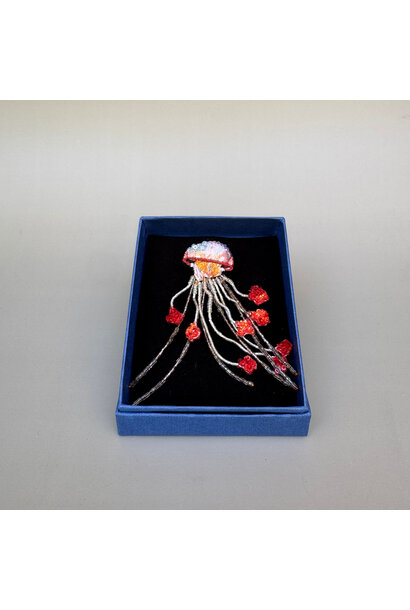 Trovelore - Sea Nettle Jellyfish Small Embellished Brooch - Handmade in India in Small Batches by Artisan