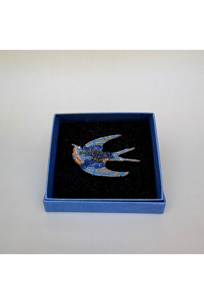 Trovelore - Singing Swallow Embellished Brooch - Handmade in India in Small Batches by Artisan