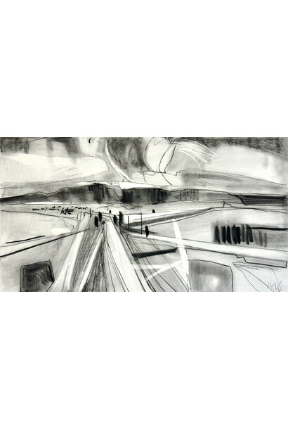 Mike Staniford - Silent Tracks, Open Roads, 2025 - Charcoal on paper - 55x85cm framed