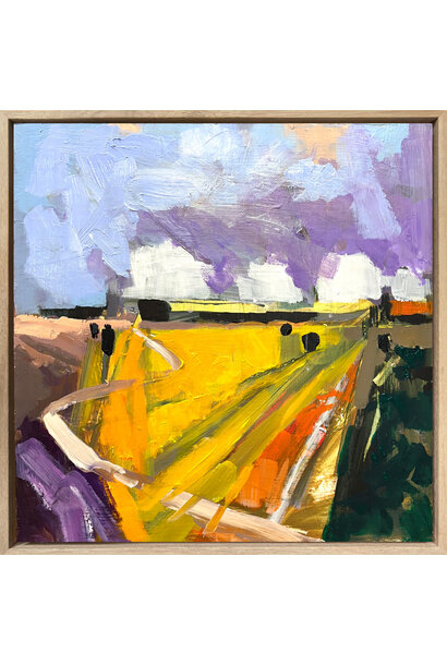 Mike Staniford - Golden Traces, Silver Light, 2025 - Acrylic on board - 43x43cm framed