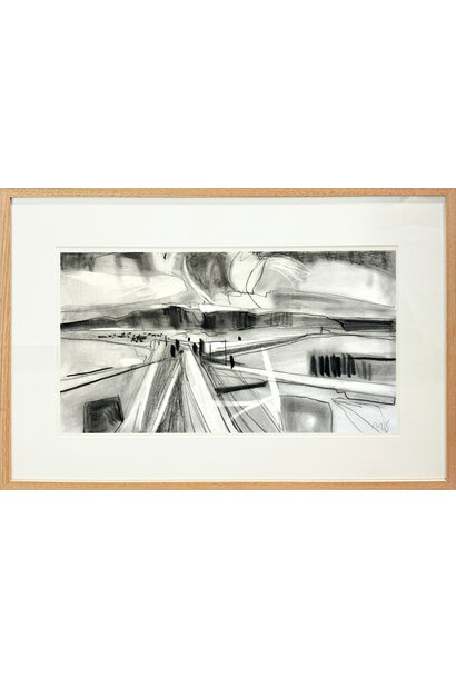 Mike Staniford - Silent Tracks, Open Roads, 2025 - Charcoal on paper - 55x85cm framed