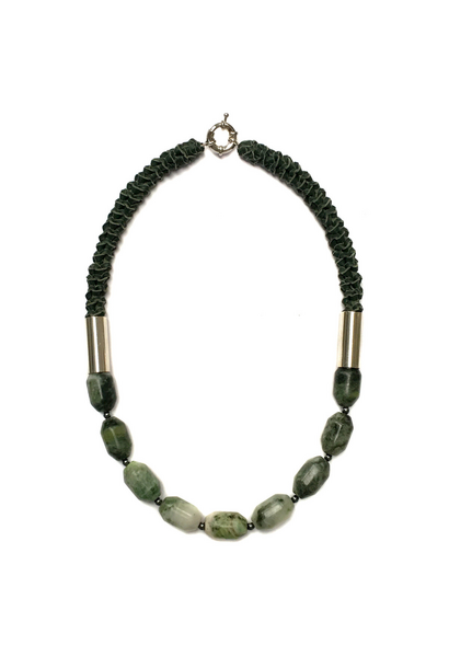 2 by Lyn & Tony - Jade Stone on Dark Green Leather Neckpiece - Handcrafted in Australia