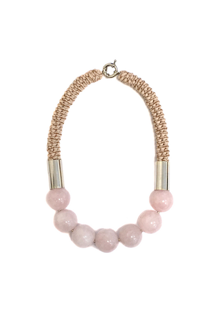 2 by Lyn & Tony - Larger size Rose Quartz on Natural Leather Neckpiece - Handcrafted in Australia