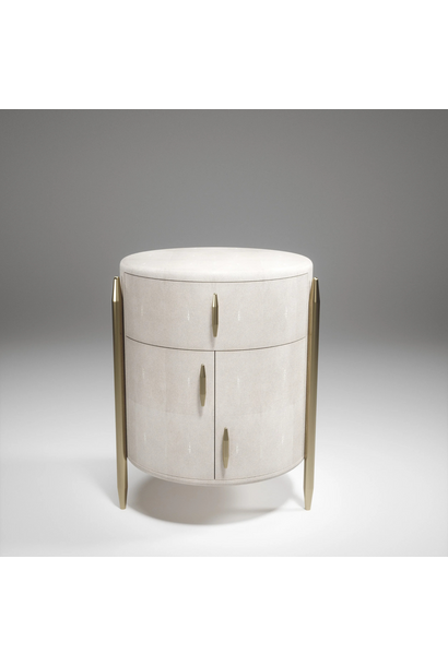 Kifu Paris - Dandy Round Bedside Table - Cream shagreen with bronze-patina brass details