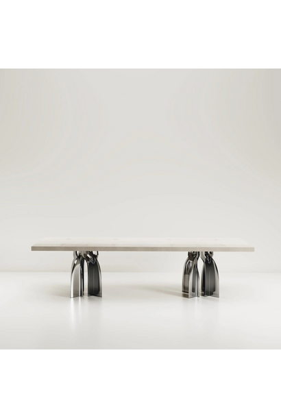 Kifu Paris - Chital Dining Table - Antique Natural Shagreen Polished Stainless Steel legs