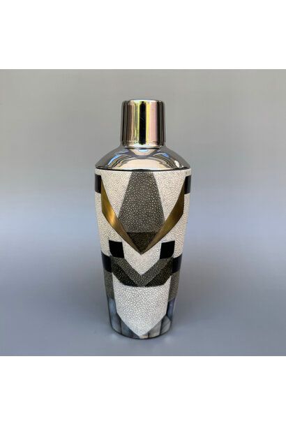 Kifu Paris - Large Cocktail Shaker - Block Dark Pattern - Shagreen, Shell & Bronze