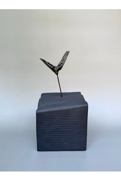 Thomas Bucich - Meditations on the Icarus Effect I, 2025 - Unique cast bronze on wood base - 24x12x10cm