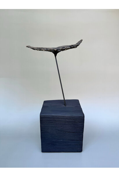 Thomas Bucich - Meditations on the Icarus Effect II, 2025 - Unique cast bronze on wood base - 32x17x12cm