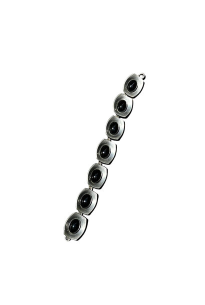 Vintage Jorgen Jensen Pewter Bracelet - Black Colour Glass - Denmark