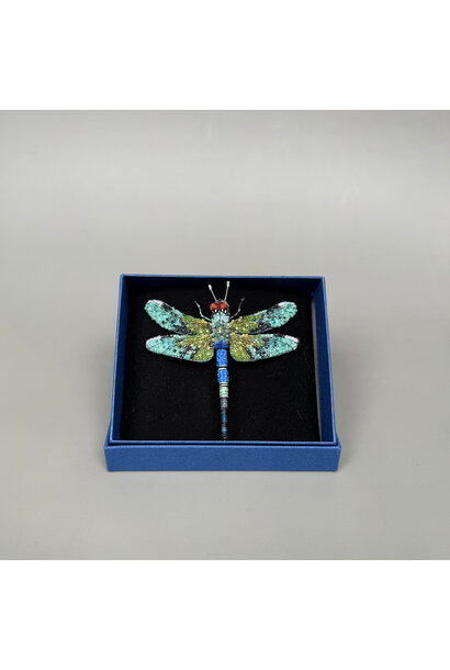 Trovelore -  Blue Emperor Dragonfly Embellished Brooch - Handmade in India in Small Batches by Artisan