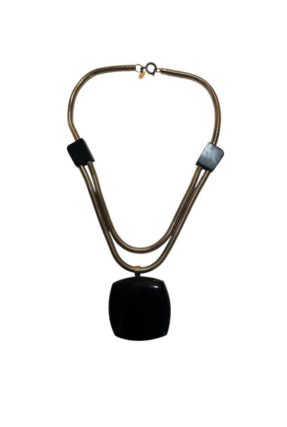 Vintage Lanvin Black Resin and Snake Chain Necklace