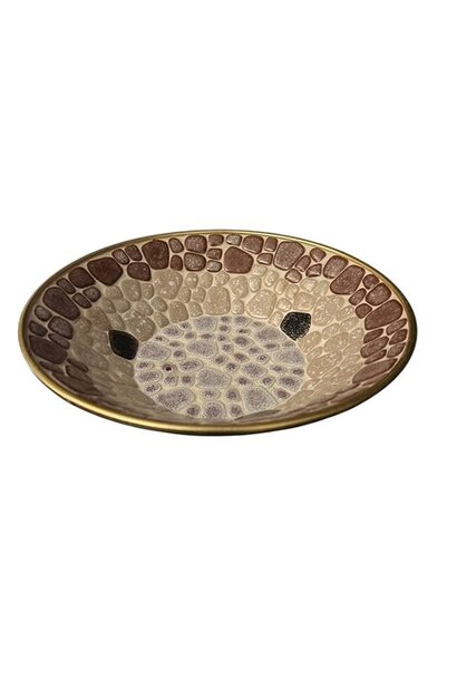 1960 - 1970's Vintage Mosaic Bowl - White, Brown and Cream Mosaic Stones - D2x H6cm 1960 - 1970