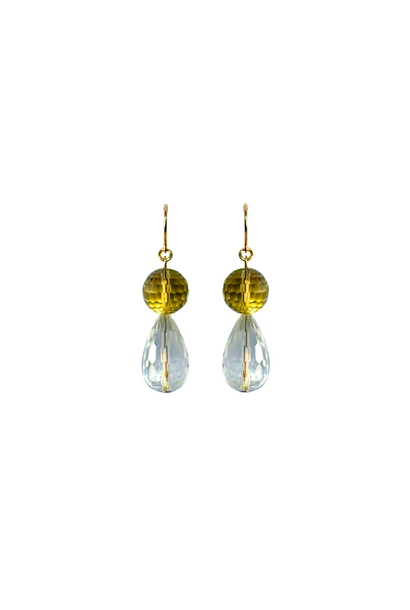 2 by Lyn & Tony - DECA CQG Faceted Citrine & Clear Quartz w 14ct Gold Filled Hook Earrings - Handcrafted in Australia
