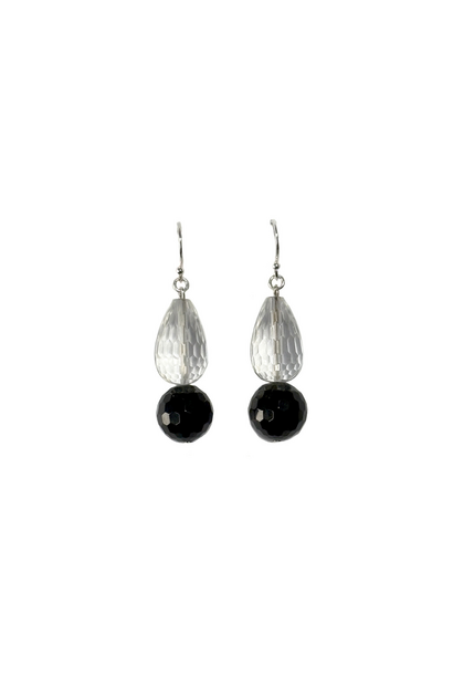 2 by Lyn & Tony - DECA BQS Faceted Black & Clear Quartz w Sterling Silver Hook Earrings - Handcrafted in Australia
