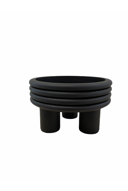 Giobagnara - Scala Ribbed Tall Leather Footed Bowl - Black - H17cm D26cm - Italy