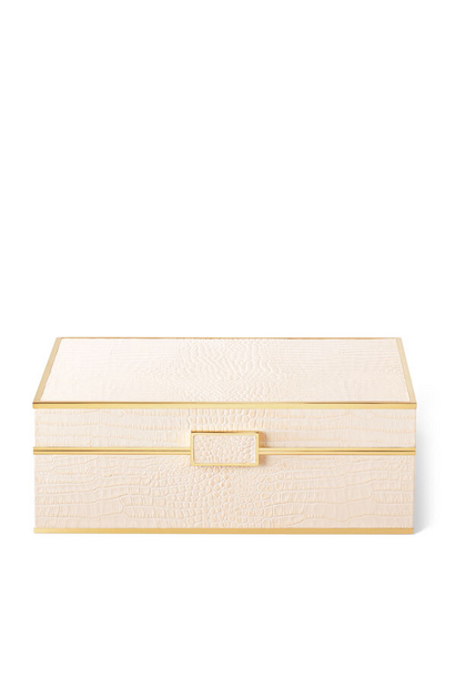 AERIN - Classic Croc Leather Large Jewellery Box - Bisque