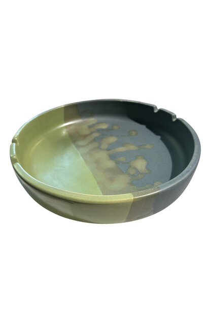 Vintage Green and Blue Ceramic Ashtray c1970 - Italy D 26 x H6cm