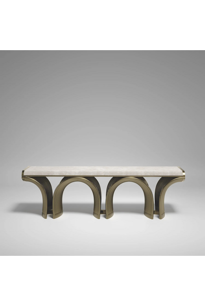 R & Y Augousti - Nymphea Bench  - Antique Natural Shagreen and Brass Legs