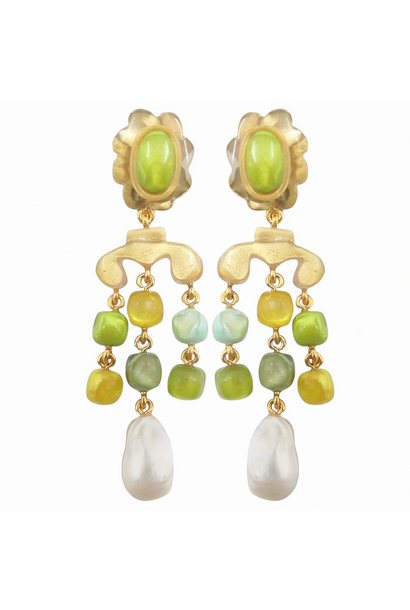 Dominique Denaive - Brice Tassel Clip on Earrings Multi Grass - Paris