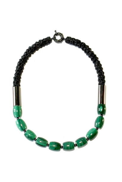 2 by Lyn & Tony - Malachite Neckpiece with Kangaroo Leather - Handcrafted in Australia
