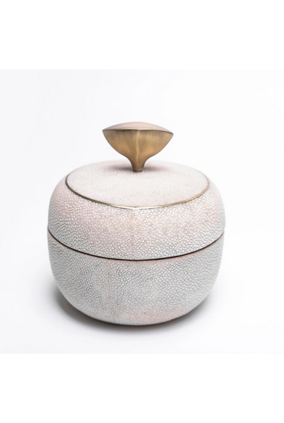 Kifu Paris - Pedestal Knob Box - Medium Round - Antique Natural Shagreen with Bronze-Patina Brass Knob