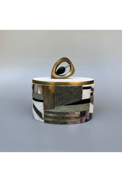 Kifu Paris - Teardrop Knob Canister - Block pattern - Shagreen, shell & bronze