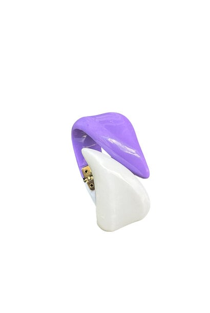 Vintage Purple and White Resin Clamp Bracelet c1970 - Sourced Palm Springs