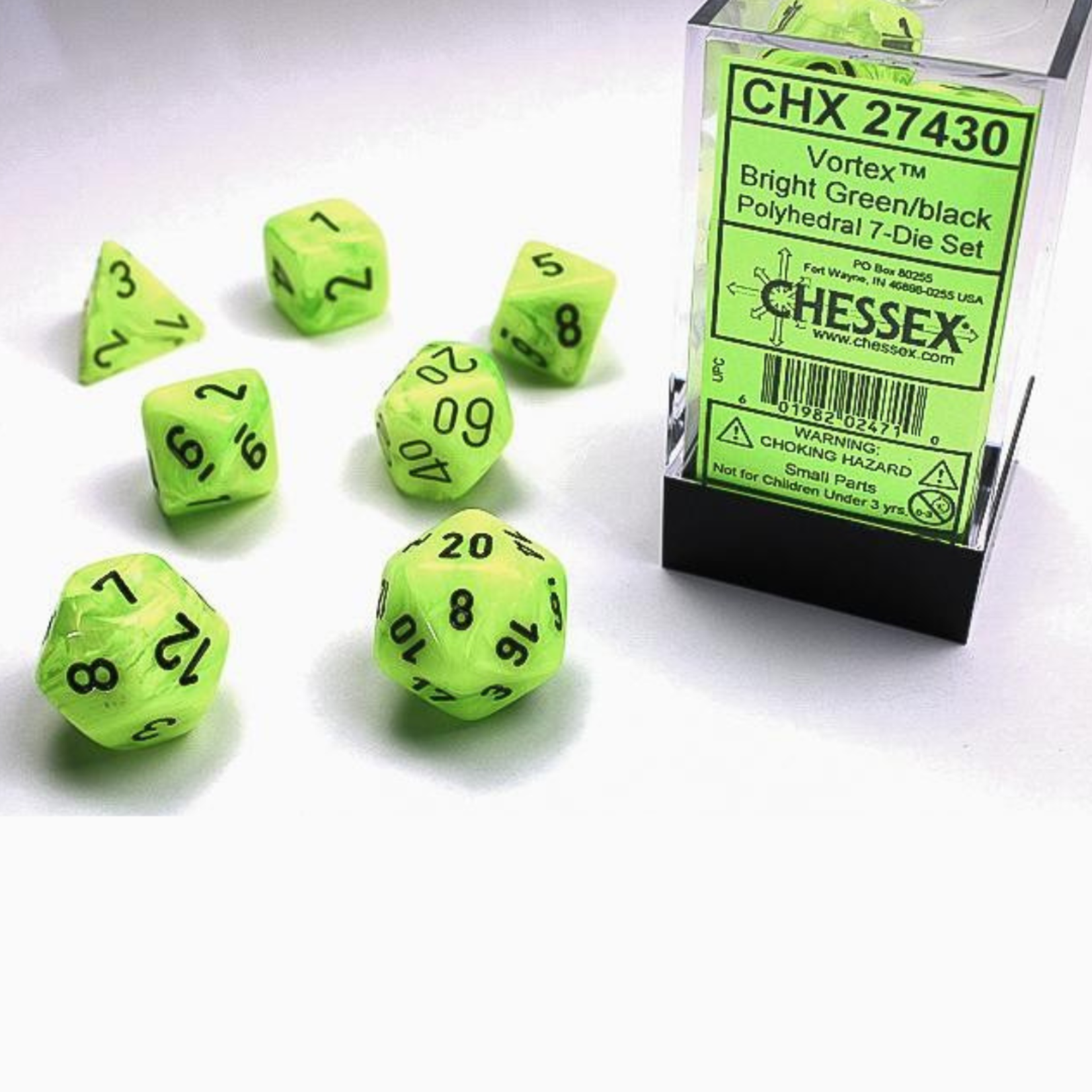 Chessex Kit de Dés Chessex Vortex Bright Green/Black 7-Die