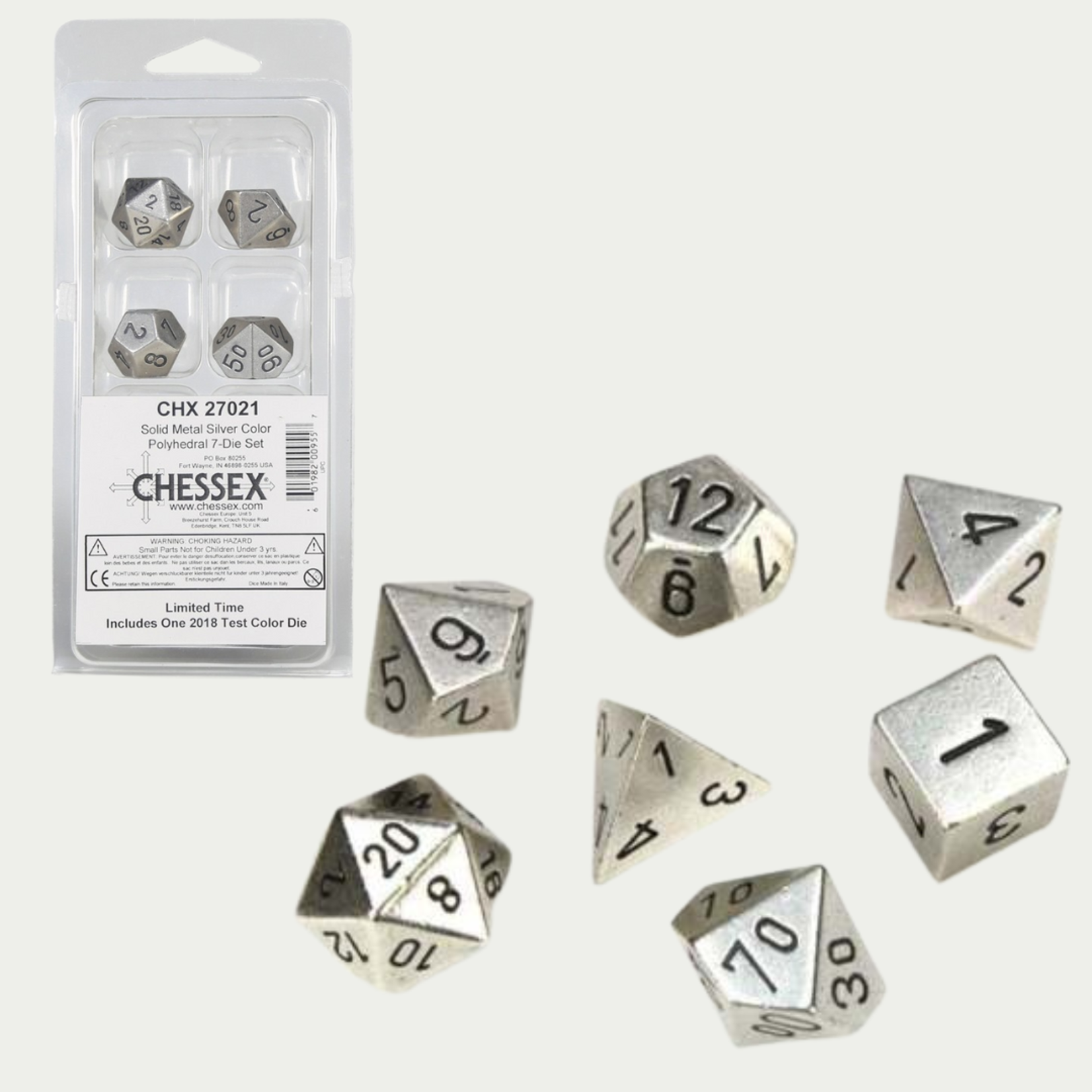 Chessex Metal Dice 7-Die Set - Silver