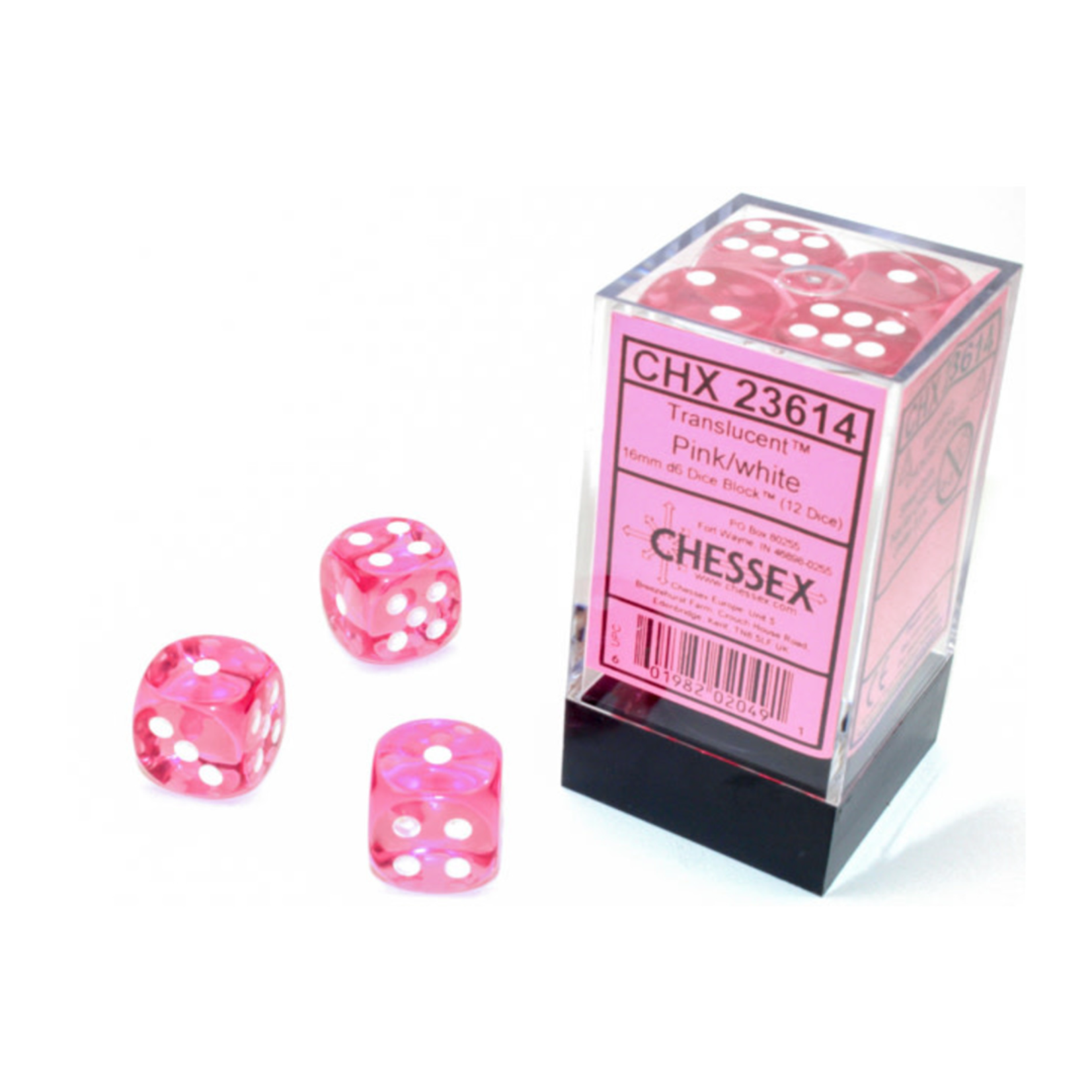 Accessoires Kit de Dés Chessex Translucent Pink/White 12d6