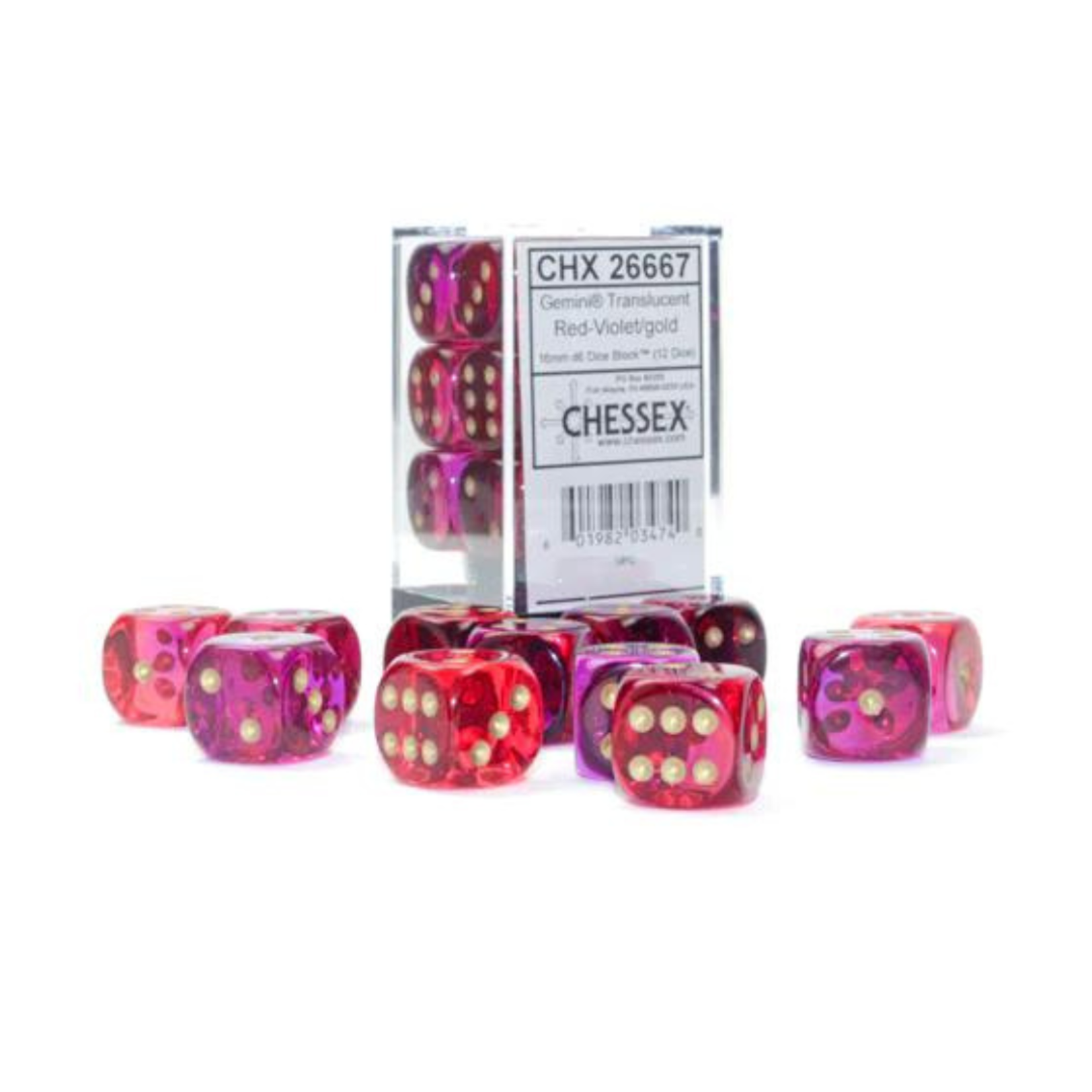 Chessex Kit de Dés Chessex Translucent Red-Violet/Gold 12d6