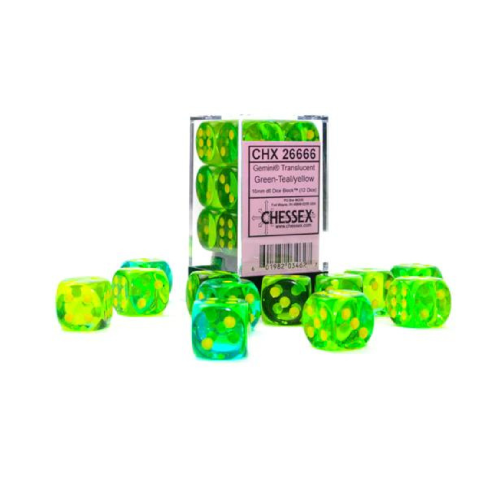 Chessex Kit de Dés Chessex Translucent Green-Teal/Yellow 12d6